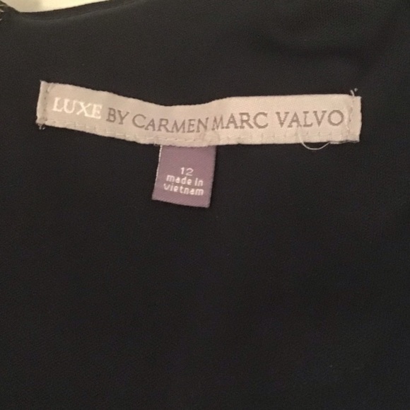 Carmen Marc Valvo Luxe Dress Navy Blue Ruching - Picture 11 of 15